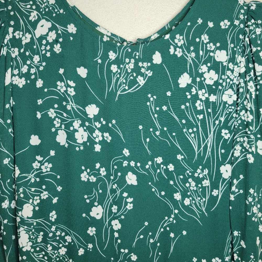 Reformation Doutzen Floral Green Mini Dress with Ruffle Sleeves and Hem Size 2 - Picture 13 of 15
